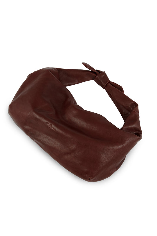 Jin L, dark maroon leather fanny pack