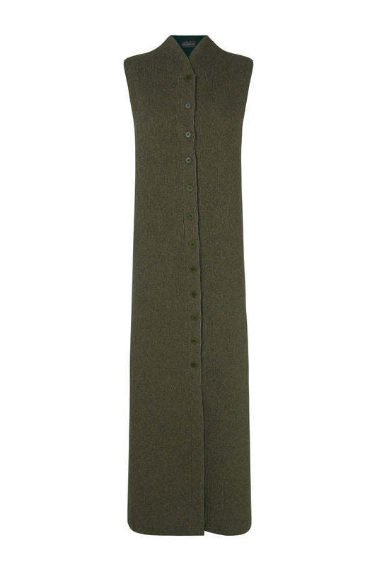 Jo, long double-sided vest in green