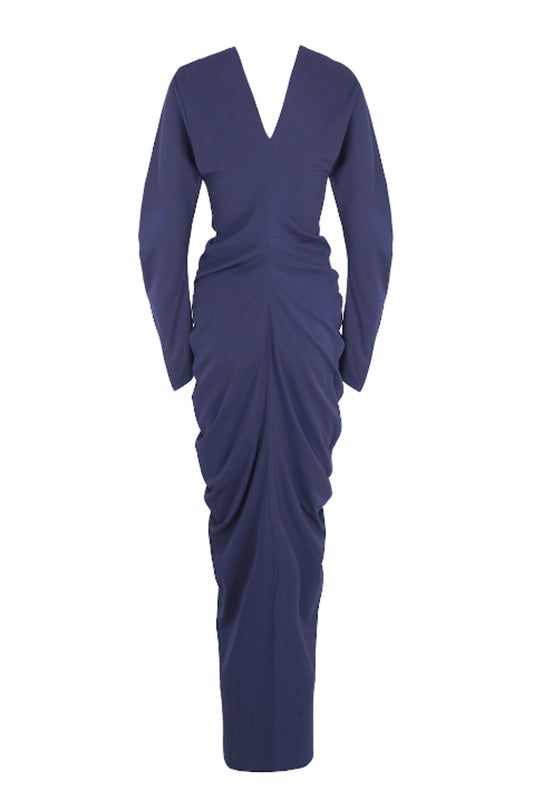 Kaz, long dress in eclipse blue silk