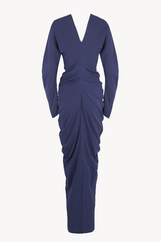Kaz, long dress in eclipse blue silk