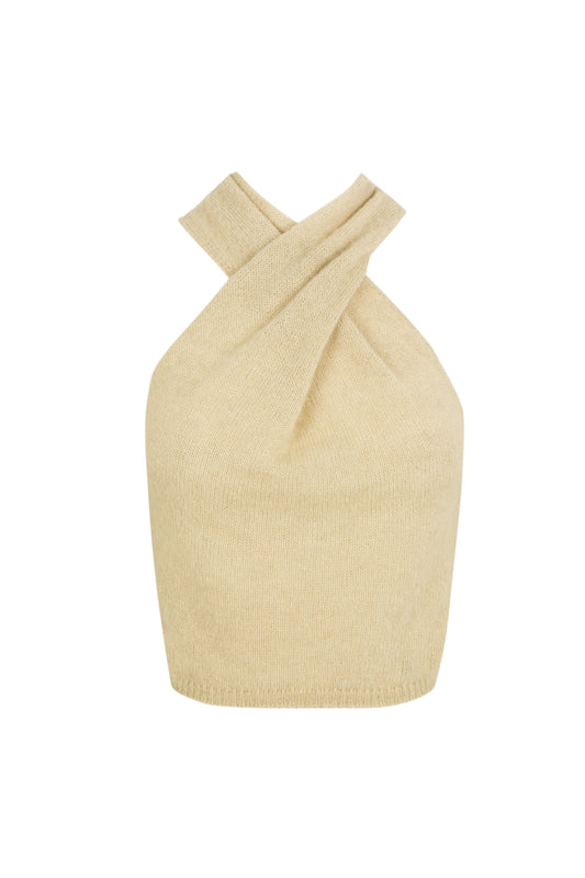 Lux, ivory knit halter top