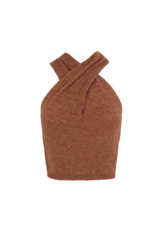 Lux, top halter de punto marron claro