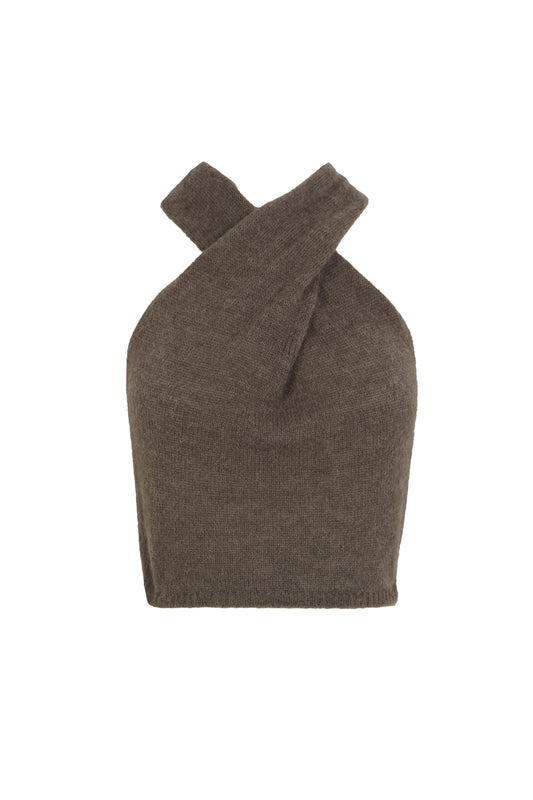 Lux, top halter de punto topo oscuro