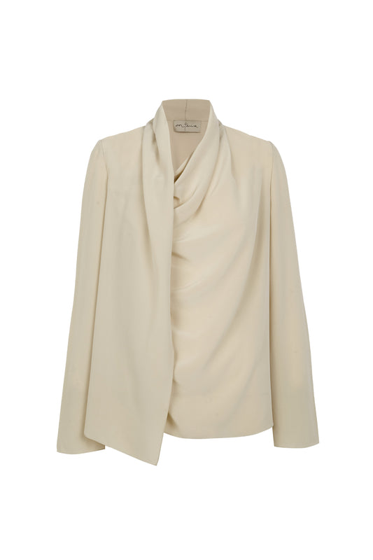 Lyra, beige asymmetric silk blouse