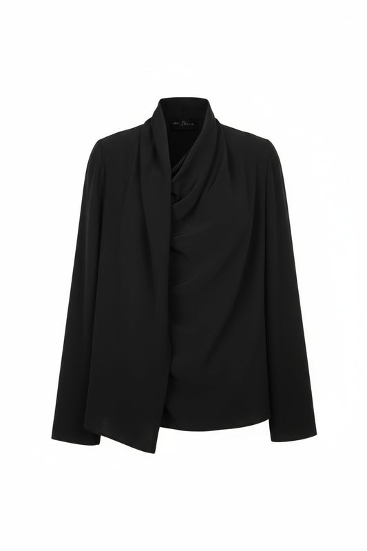 Lyra, black asymmetric silk blouse