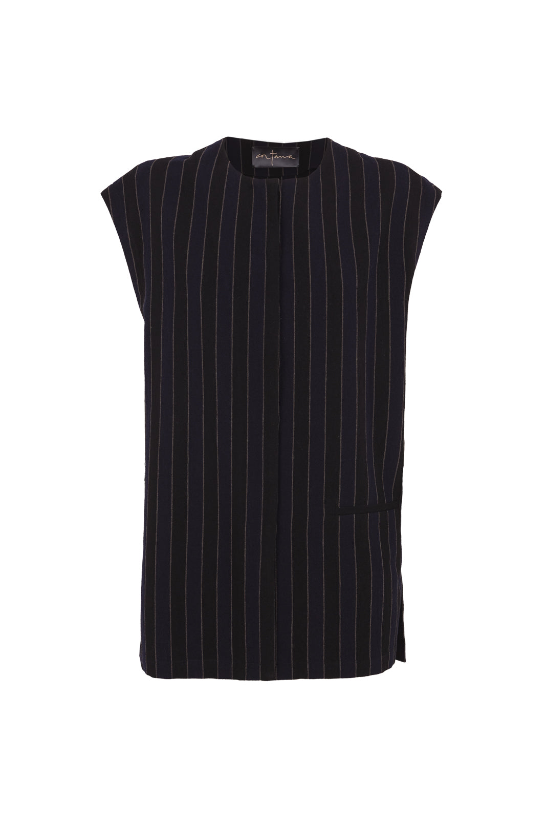 Marc, blue striped vest in linen and wool