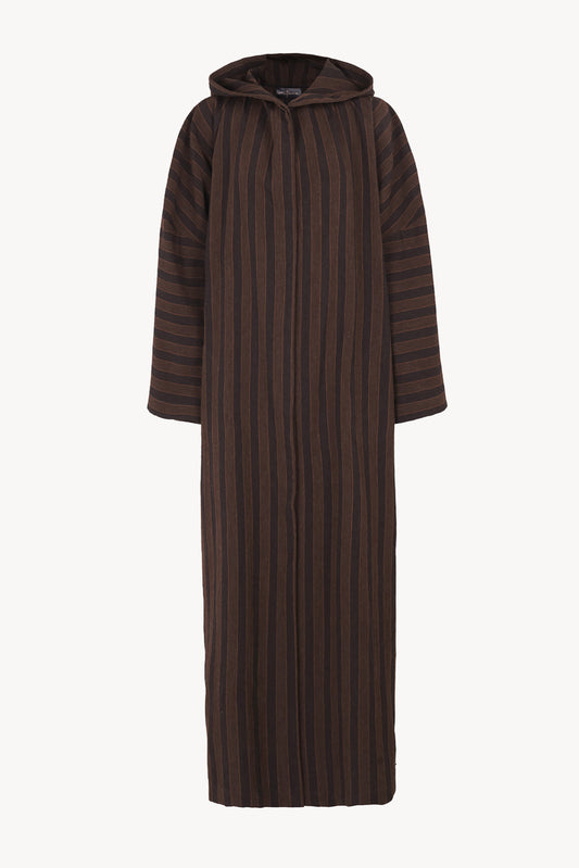 Marcel, brown striped coat in linen and wool