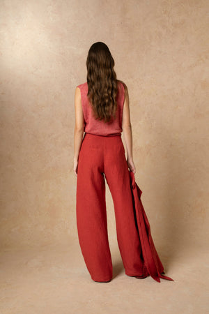 Marlo, pantalon en lino rojo