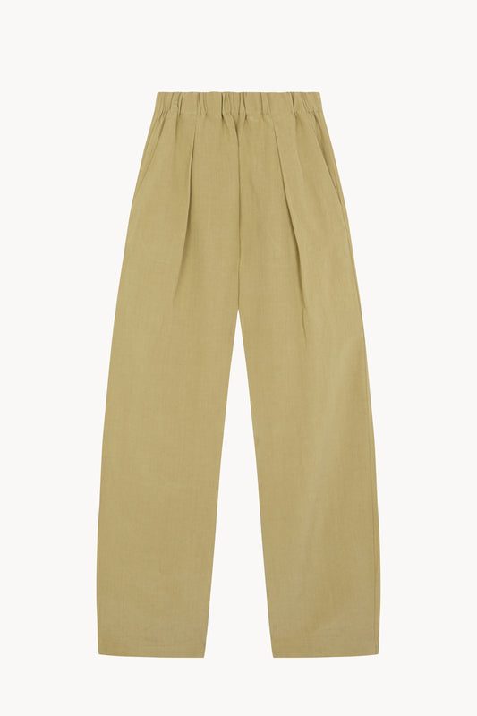 Mel, matte khaki linen and silk pants