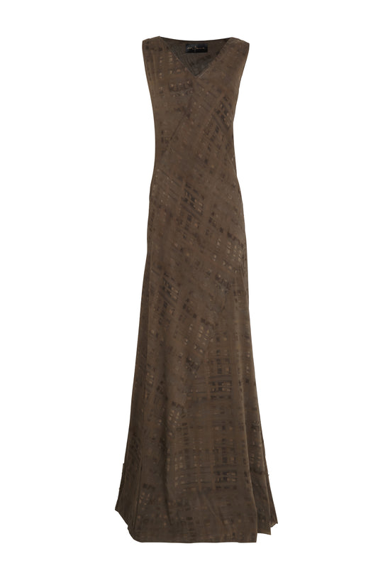 Mire, vestido largo de seda teki print