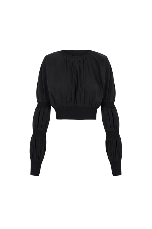 Morgan, smoke gray linen and silk crop top