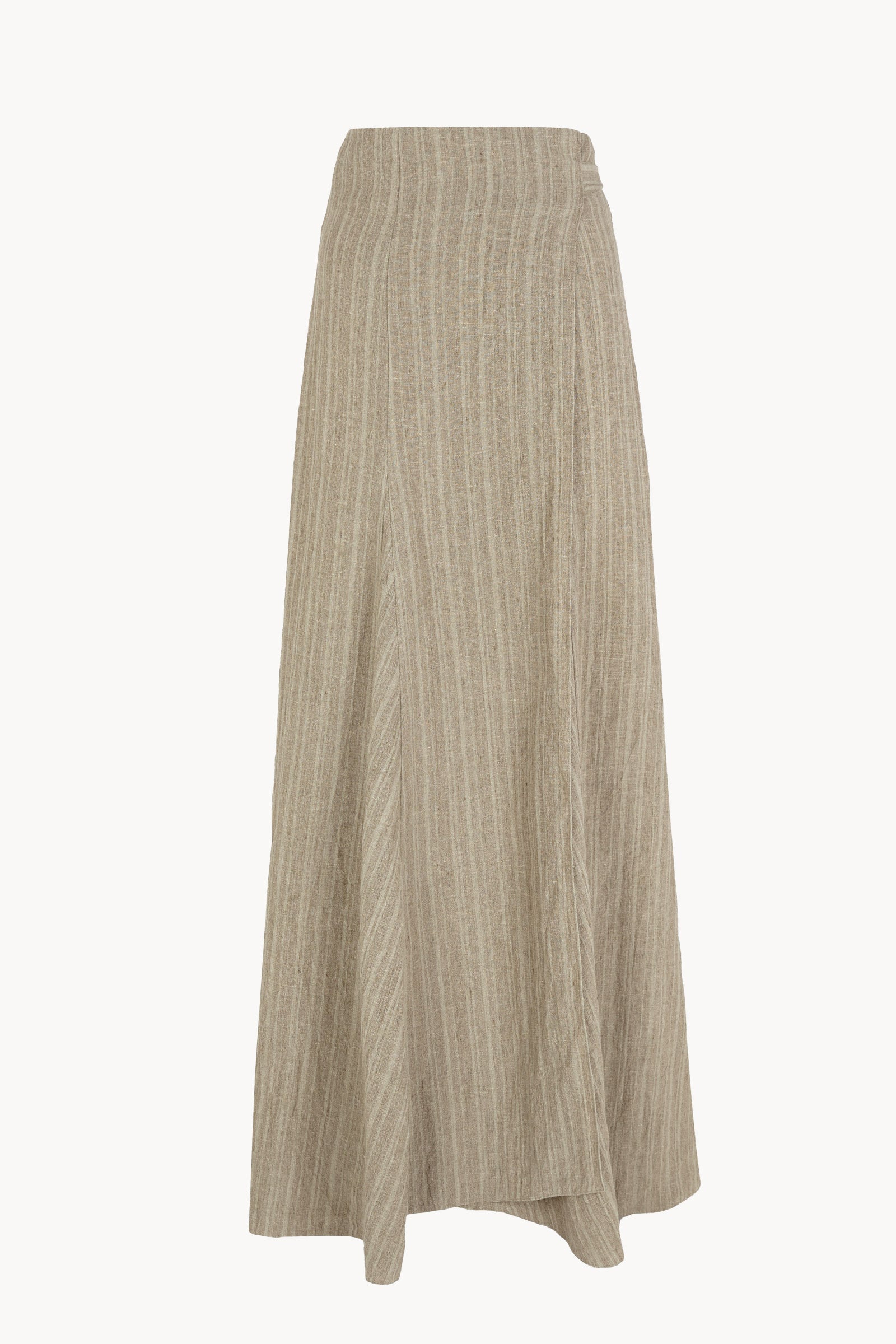 Nilo, greyish green striped linen long wrap skirt