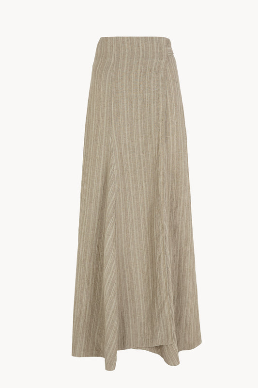 Nilo, greyish green striped linen long wrap skirt
