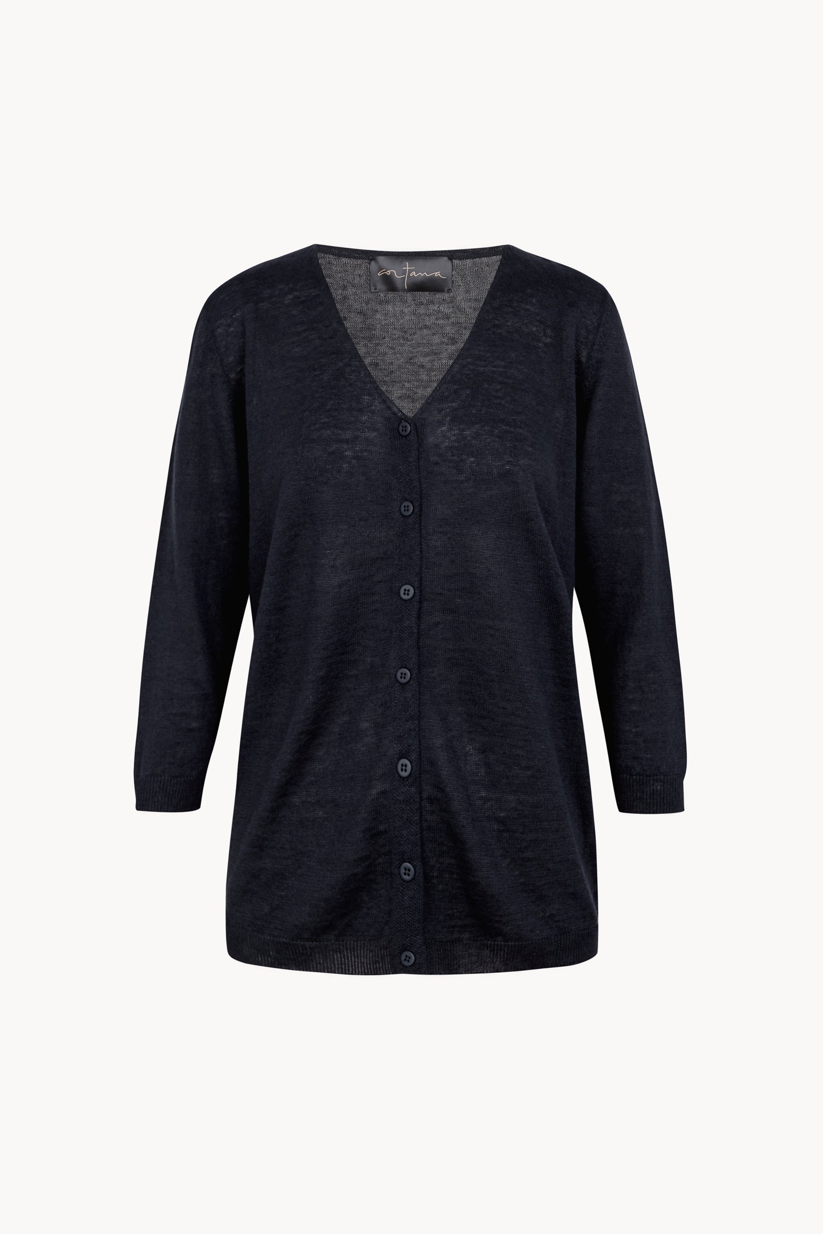 Nora, dark navy blue linen knit cardigan