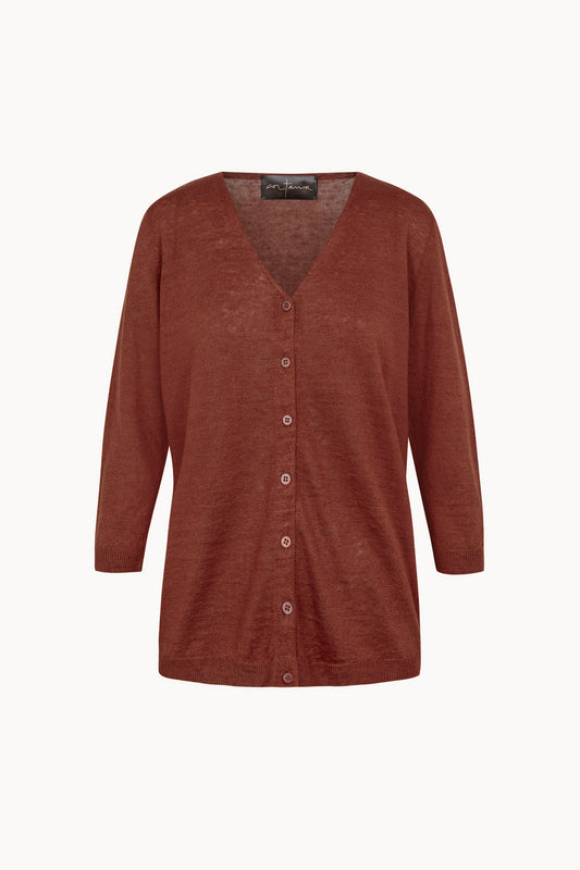 Nora, deep clay linen knit cardigan