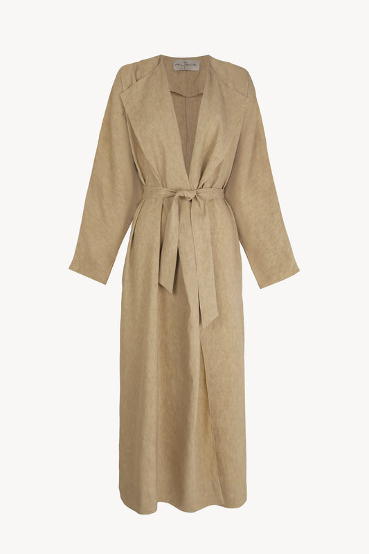 Odel, dark beige linen and cupro trench coat