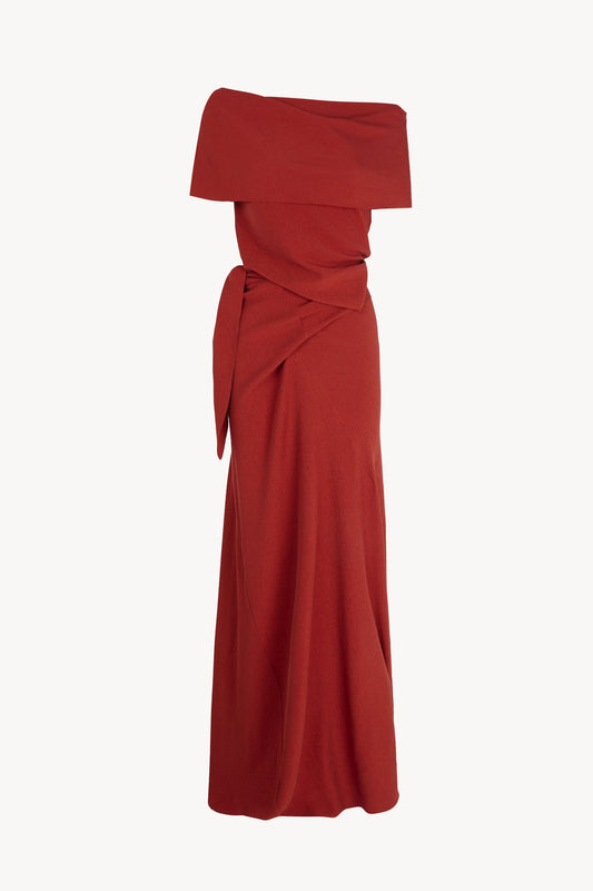 Onara, carmine red long dress in stretch silk