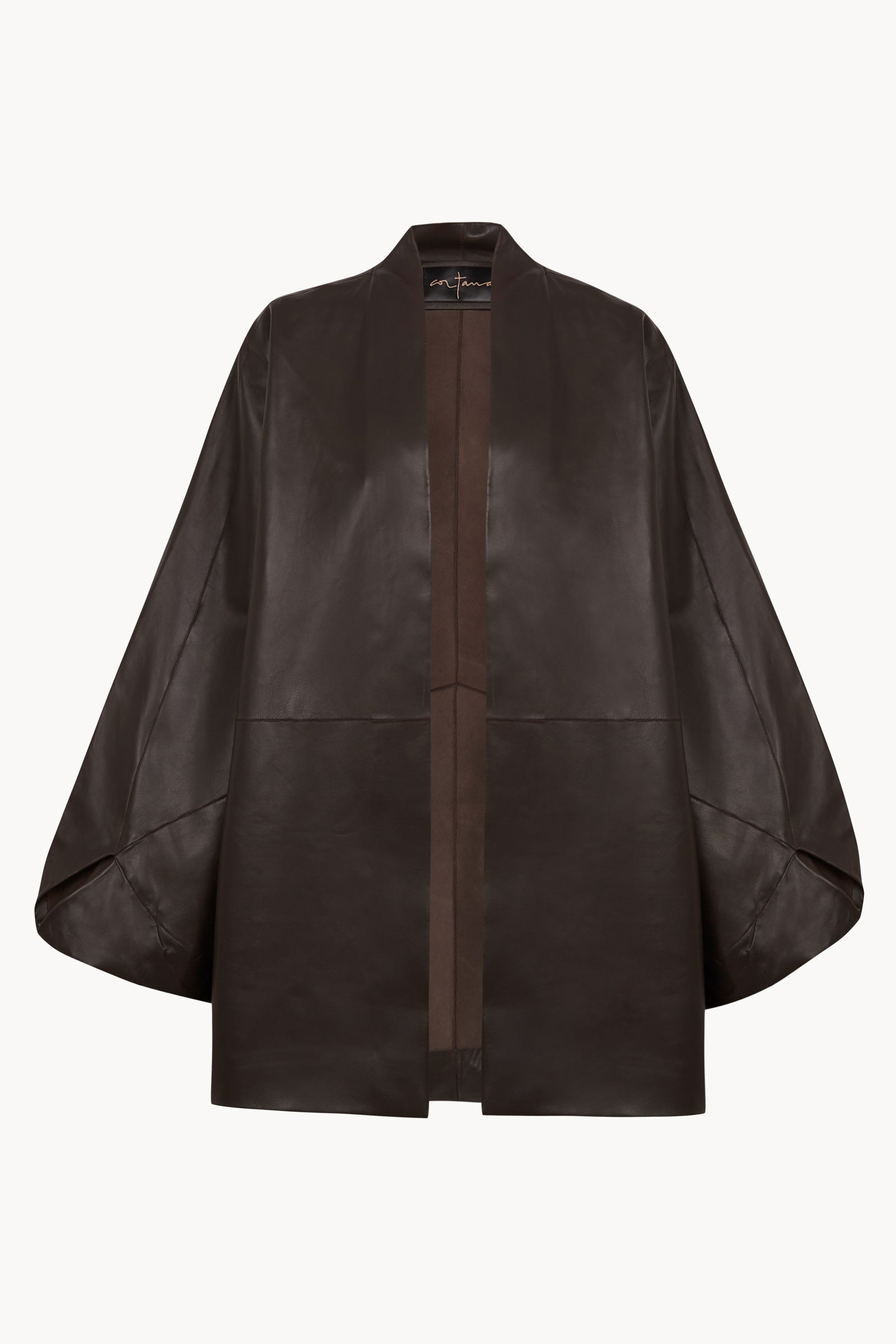 Opalo, dark brown leather kimono jacket