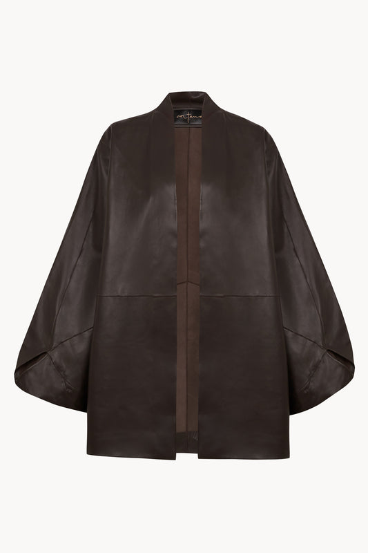 Opalo, chaqueta kimono de piel marron oscuro