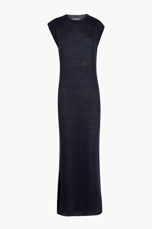 Rinen, dark navy blue linen knit dress