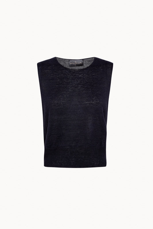 Rinen, dark navy blue linen knit vest