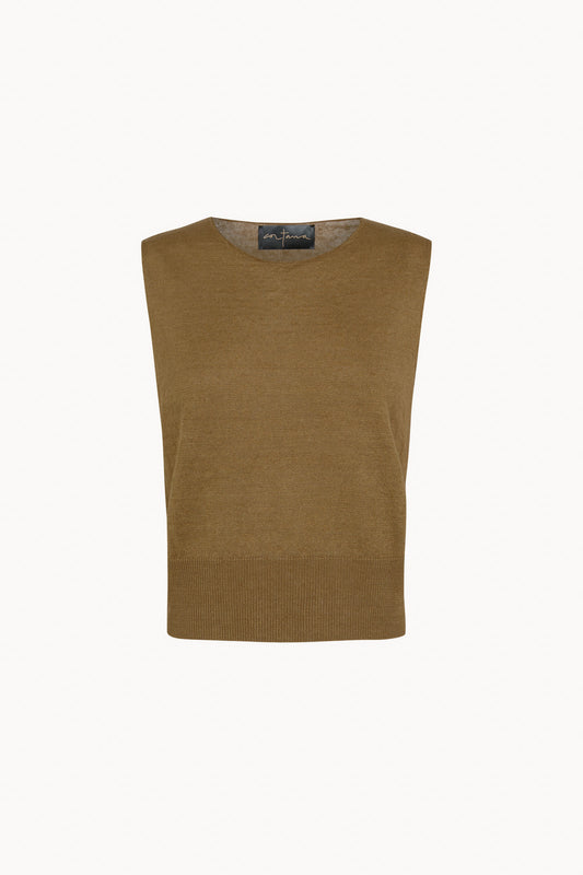 Rinen, olive green linen knit vest