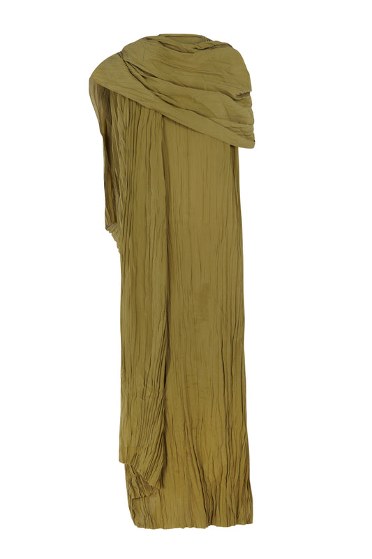 Rita, long olive green silk dress