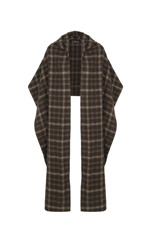 Salon, brown jacquard hooded scarf