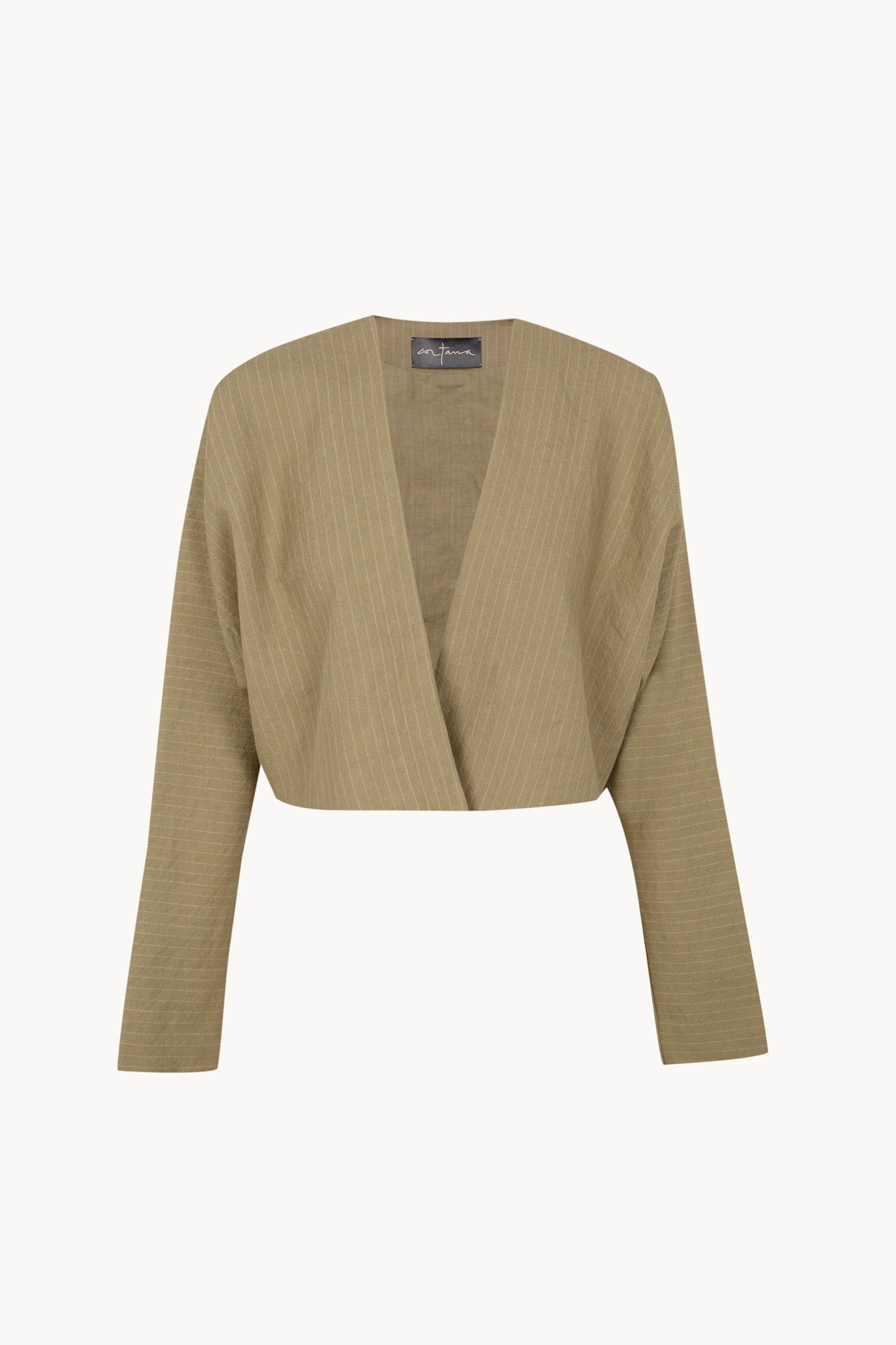 Ser, dark beige striped wool and linen short jacket