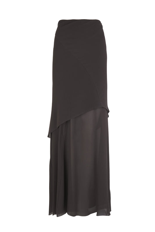 Serene, asymmetric anthracite silk skirt