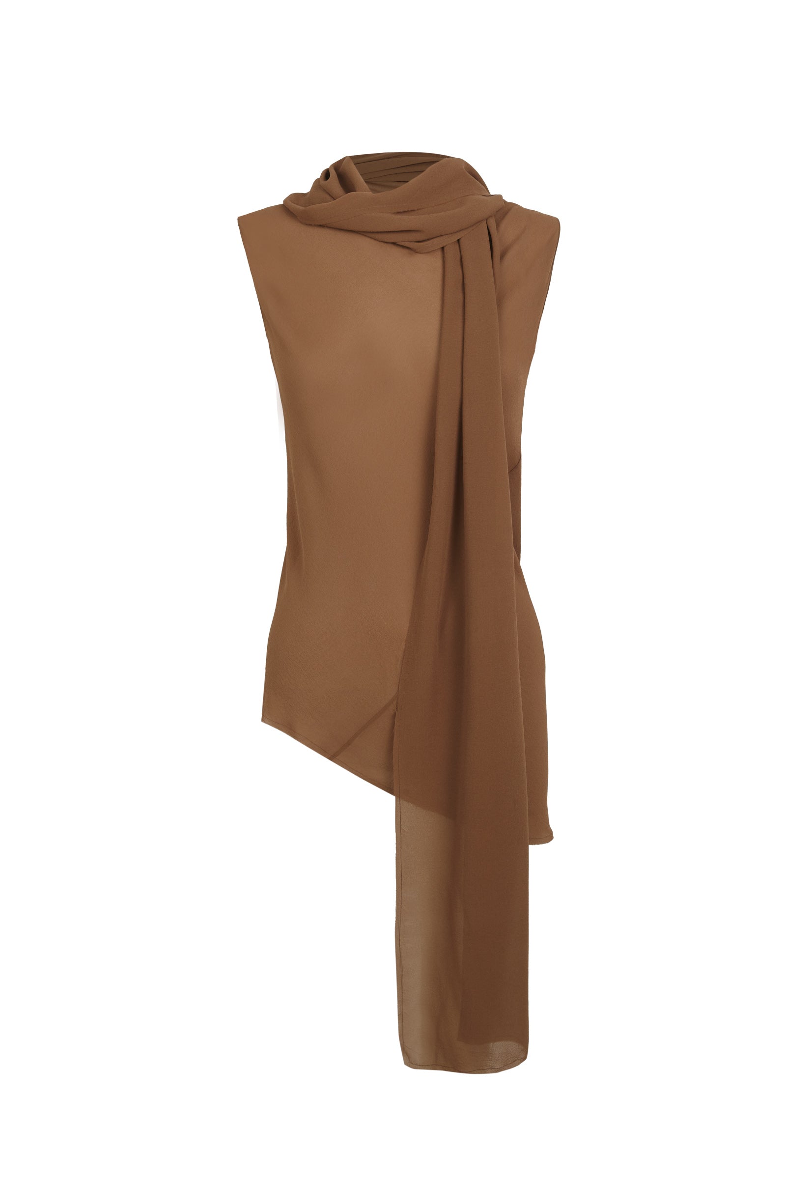 Serene, top asimetrico de seda henna
