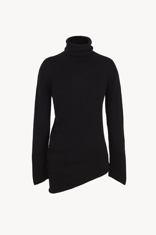Snow, black wool and cashmere turtleneck