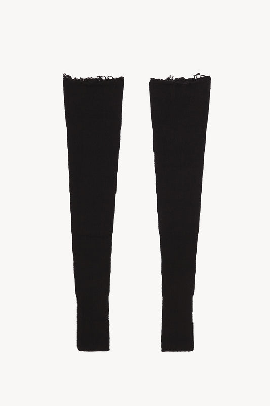 Snow, black wool and cashmere arm warmers