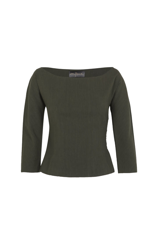 Soto, dark green linen top