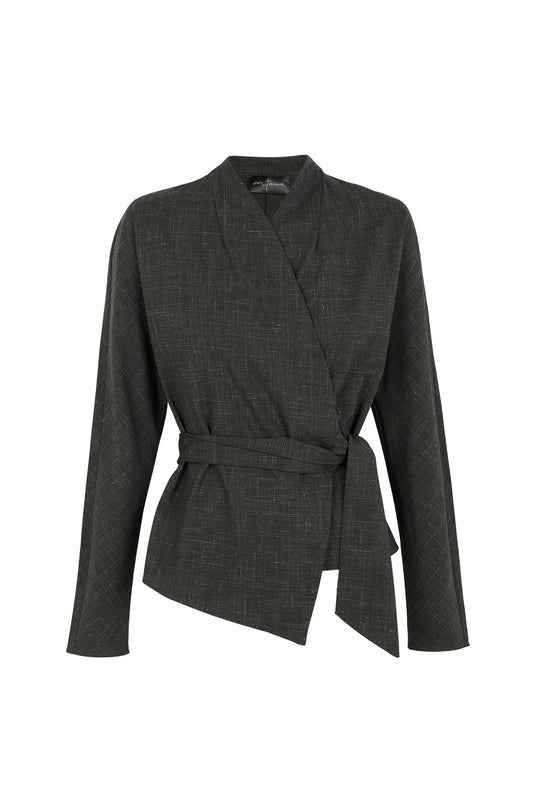 Tiempo, chaqueta envolvente verde jacquard