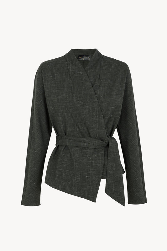 Tiempo, chaqueta envolvente verde jacquard