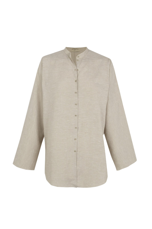 Tilo, gray and brown striped shirt