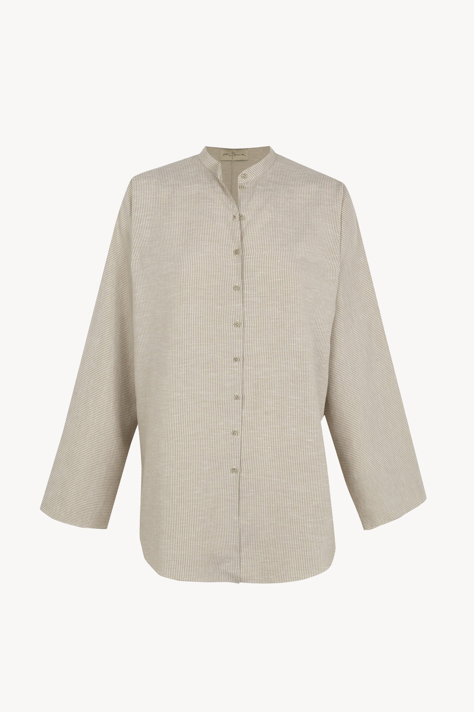 Tilo, gray and brown striped shirt