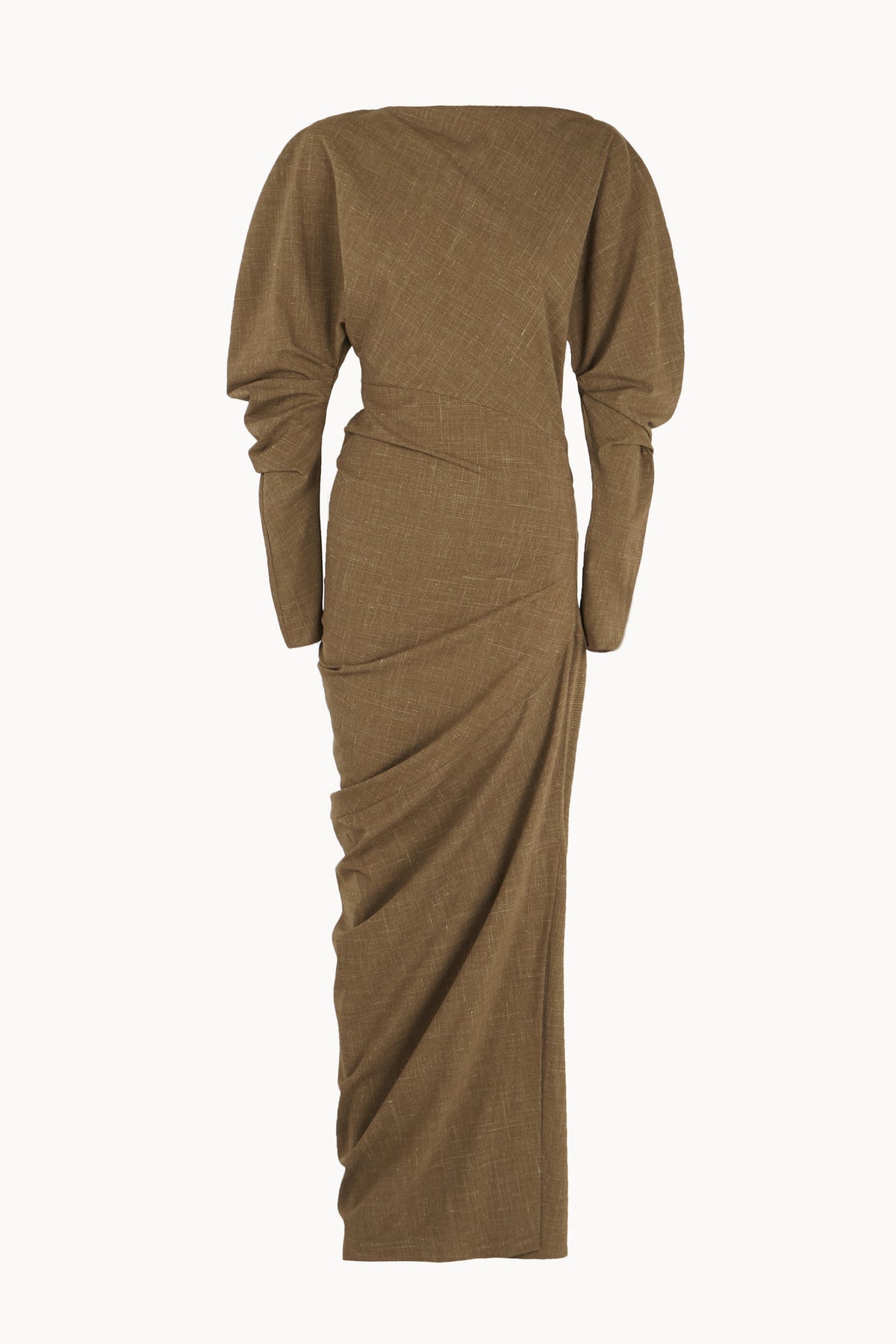 Timeless, vestido de lana virgen y seda marron claro