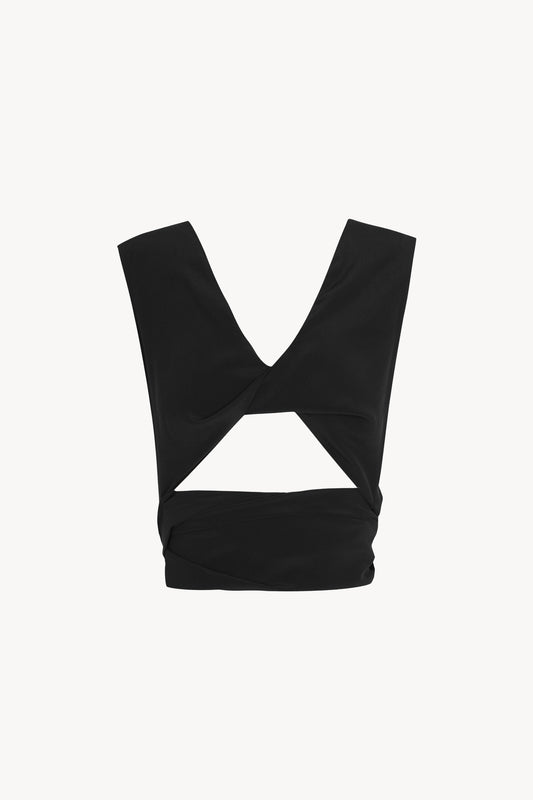 Tunez, crop top cruzado de seda negro