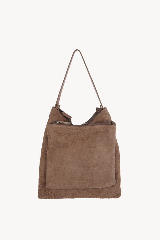 Twice, leather combo in brown brushed suede