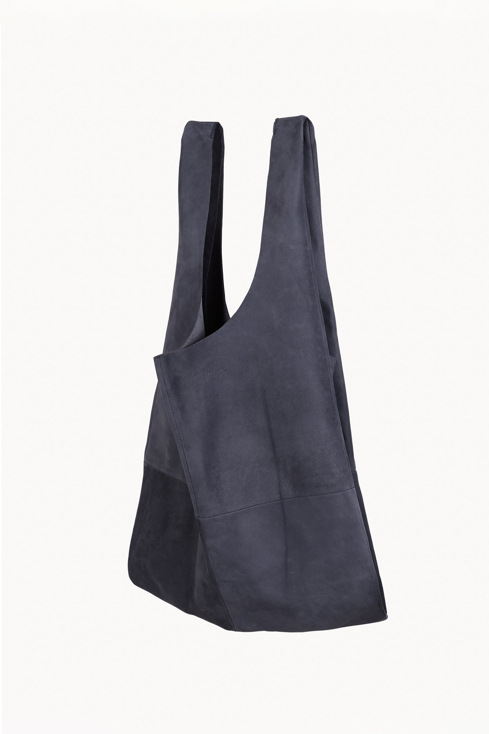 U L, navy suede bag