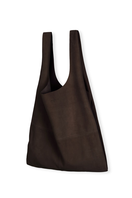U XL, dark brown suede bag