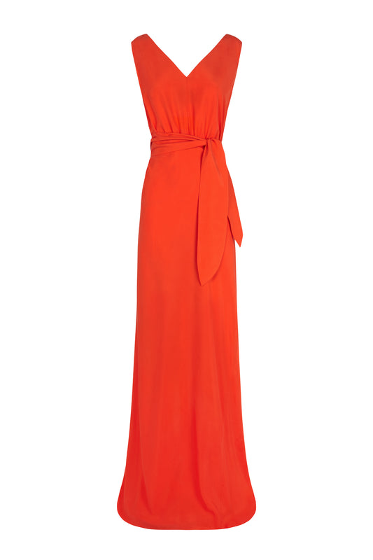 Vera, long red silk dress