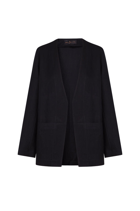 Viena, black linen and virgin wool jacket