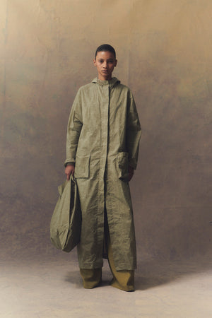 Wax, green waxed cotton raincoat