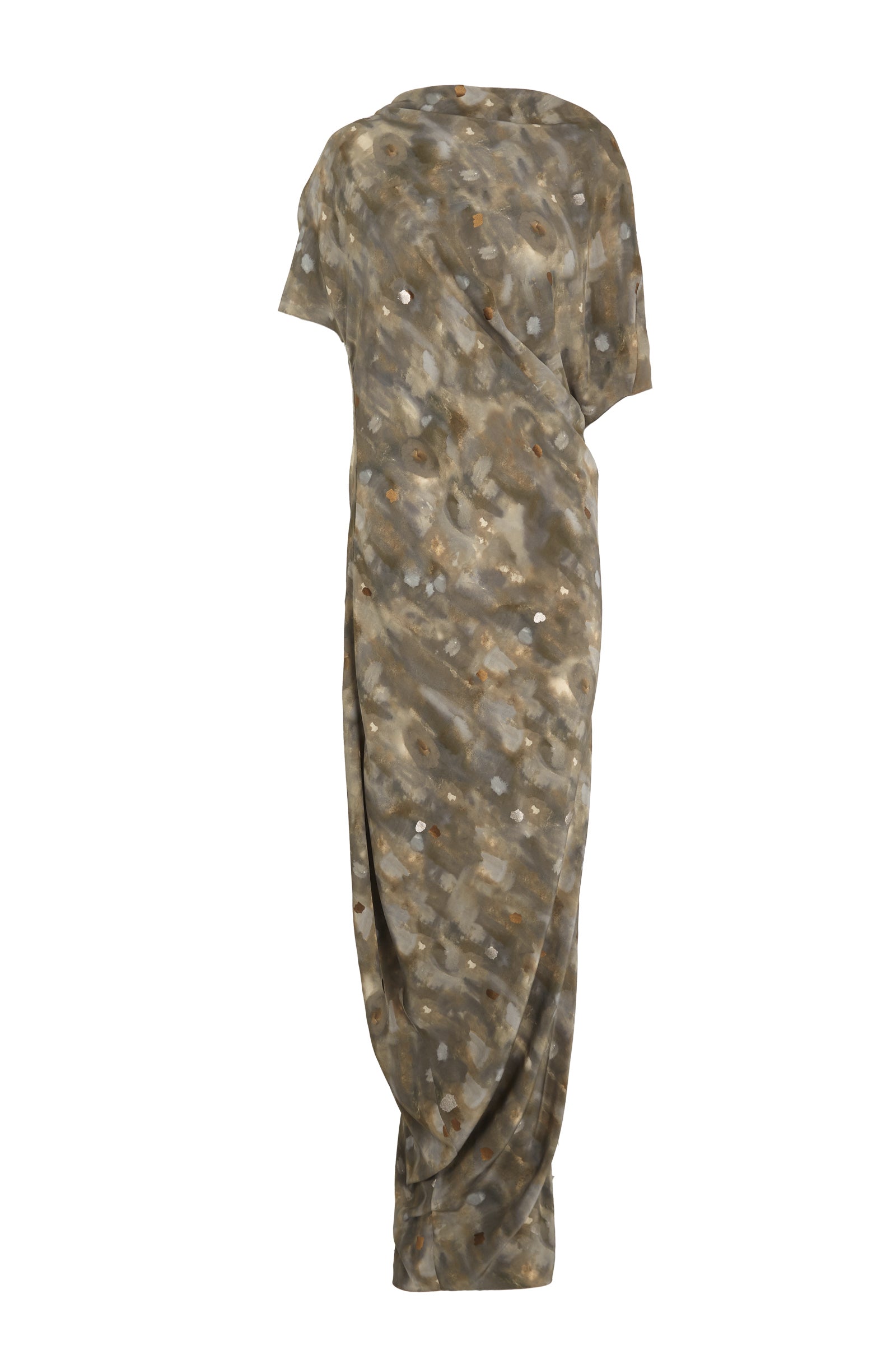 Zenith, grey metal print silk dress