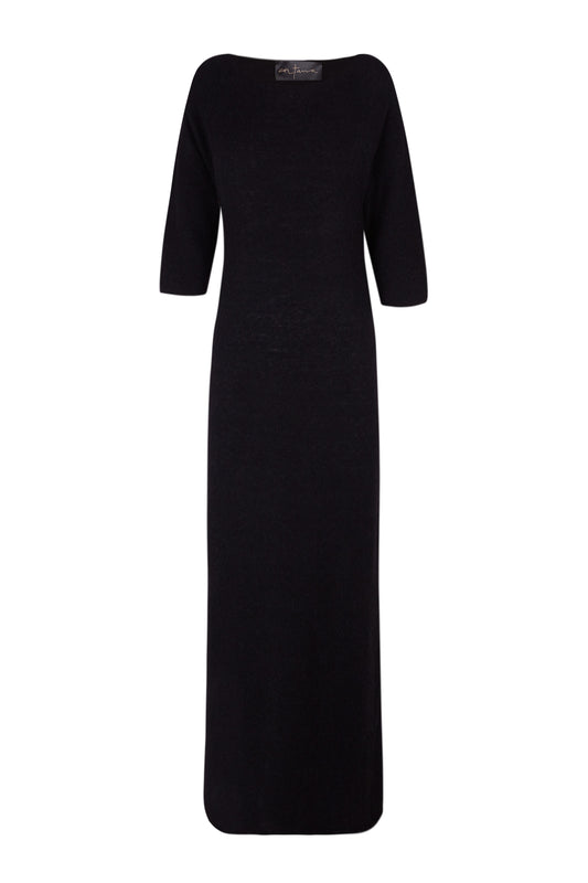 Diandra, vestido en baby alpaca, cachemir y seda negro