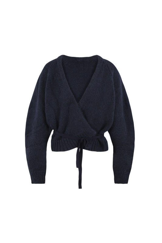 Gather, chaqueta marino en punto de alpaca lana merino y seda