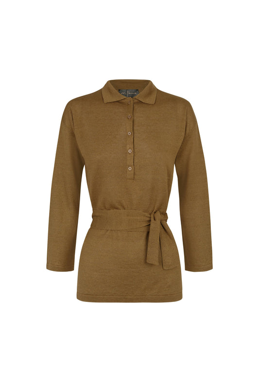 Rinen, top en punto de lino mostaza